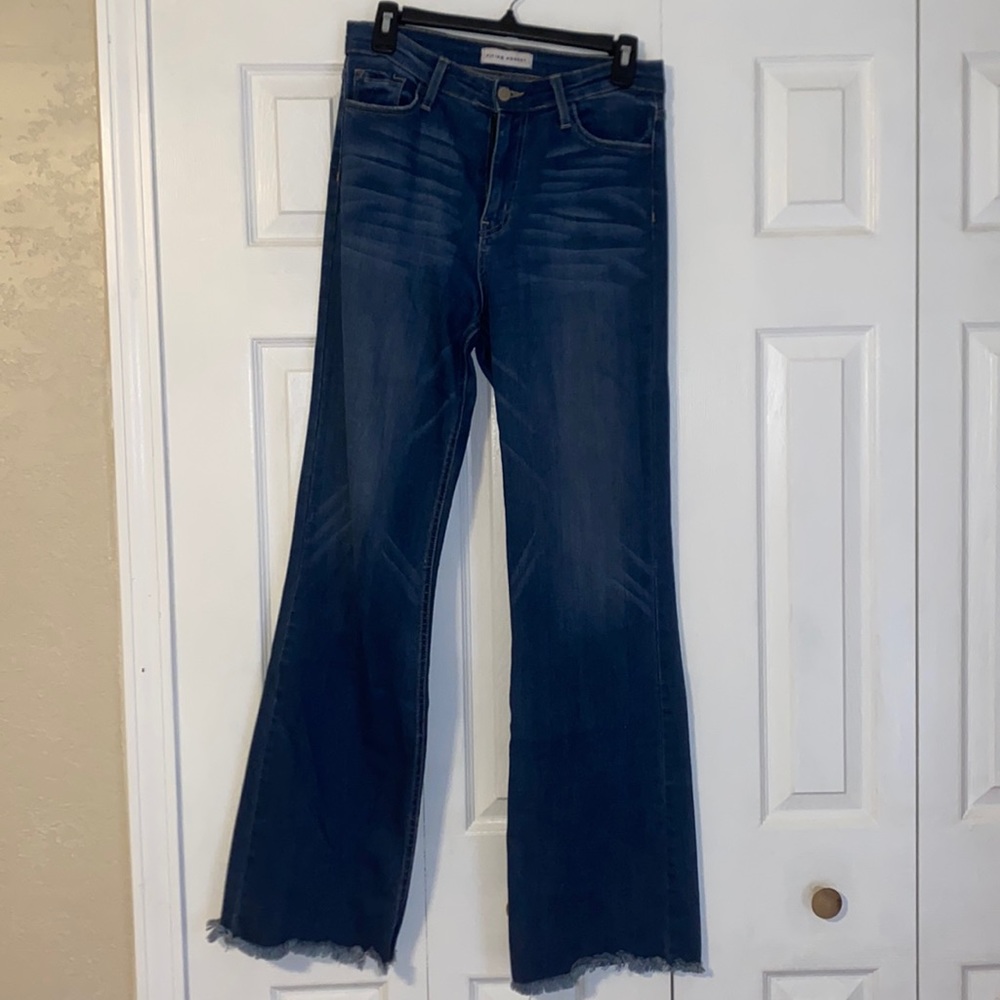Flying Monkey Size 28 Flare Raw Hem Dark Wash Jeans